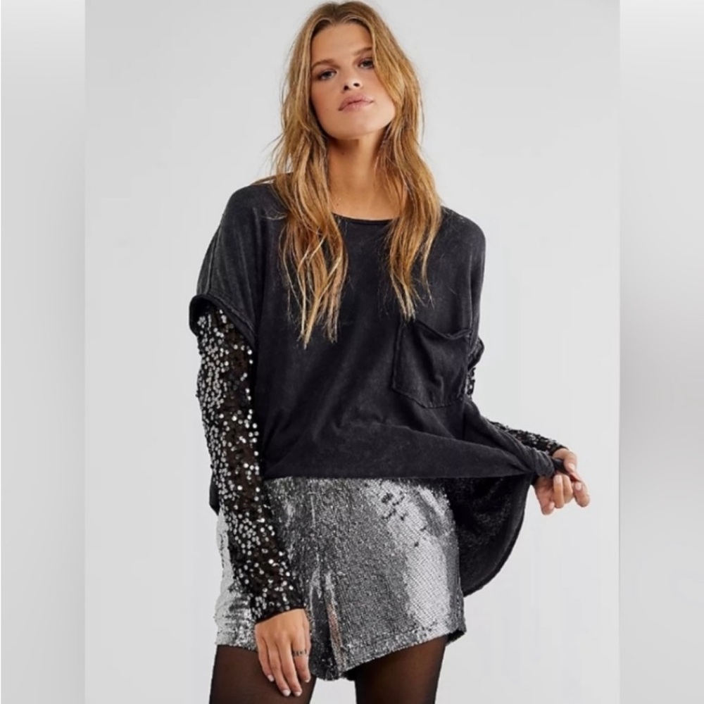 Black Sequin Sleeve Top